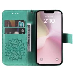 Kryty na mobil | Peňaženkové puzdro Embossing Pattern Slnečnica zelené – Apple iPhone 16e / 17e | Kryty na mobil