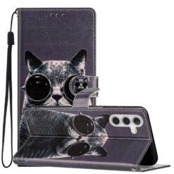 Kryty na mobil | Knižkové puzdro Trendy Cross case Mačka s okuliarmi – Samsung Galaxy A26 | Kryty na mobil