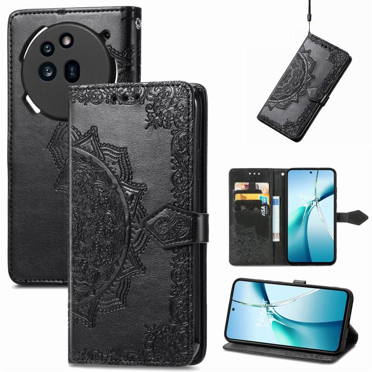 Peňaženkové puzdro Embossing Pattern Mandala Flower čierne – Nothing Phone (3a) Pro | Kryty na mobil Kryty na mobil | Peňaženkové puzdro Embossing Pattern Mandala Flower čierne – Nothing Phone (3a) Pro | Kryty na mobil