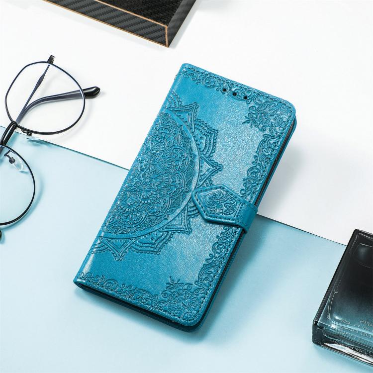 Peňaženkové puzdro Embossing Pattern Mandala Flower modré – Nothing Phone (3a) | Kryty na mobil Kryty na mobil | Peňaženkové puzdro Embossing Pattern Mandala Flower modré – Nothing Phone (3a) | Kryty na mobil