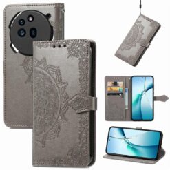 Peňaženkové puzdro Embossing Pattern Mandala Flower sivé – Nothing Phone (3a) | Kryty na mobil Kryty na mobil | Peňaženkové puzdro Embossing Pattern Mandala Flower sivé – Nothing Phone (3a) | Kryty na mobil