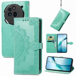 Peňaženkové puzdro Embossing Pattern Mandala Flower zelené – Nothing Phone (3a) | Kryty na mobil Kryty na mobil | Peňaženkové puzdro Embossing Pattern Mandala Flower zelené – Nothing Phone (3a) | Kryty na mobil