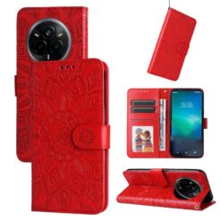 Kryty na mobil | Peňaženkové puzdro Embossing Pattern Slnečnica červené – Realme 14 Pro+ (14 Pro Plus) | Kryty na mobil