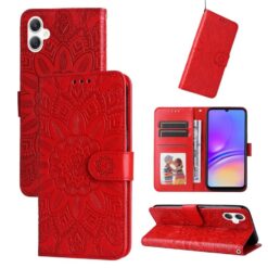 Kryty na mobil | Peňaženkové puzdro Embossing Pattern Slnečnica červené – Samsung Galaxy A06 | Kryty na mobil