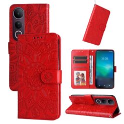 Kryty na mobil | Peňaženkové puzdro Embossing Pattern Slnečnica červené – Vivo V50 Lite | Kryty na mobil
