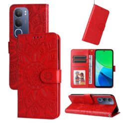 Kryty na mobil | Peňaženkové puzdro Embossing Pattern Slnečnica červené – Vivo Y19s | Kryty na mobil