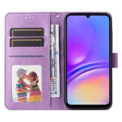 Kryty na mobil | Peňaženkové puzdro Embossing Pattern Slnečnica fialové – Samsung Galaxy A06 | Kryty na mobil