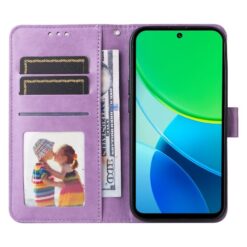 Peňaženkové puzdro Embossing Pattern Slnečnica fialové – Vivo Y19s | Kryty na mobil Kryty na mobil | Peňaženkové puzdro Embossing Pattern Slnečnica fialové – Vivo Y19s | Kryty na mobil