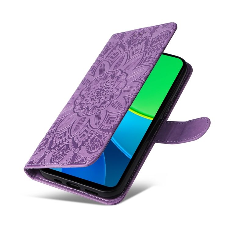 Peňaženkové puzdro Embossing Pattern Slnečnica fialové – Vivo Y19s | Kryty na mobil Kryty na mobil | Peňaženkové puzdro Embossing Pattern Slnečnica fialové – Vivo Y19s | Kryty na mobil