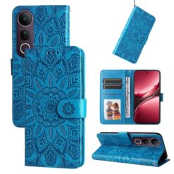 Peňaženkové puzdro Embossing Pattern Slnečnica modré – Vivo V50 Lite | Kryty na mobil Kryty na mobil | Peňaženkové puzdro Embossing Pattern Slnečnica modré – Vivo V50 Lite | Kryty na mobil