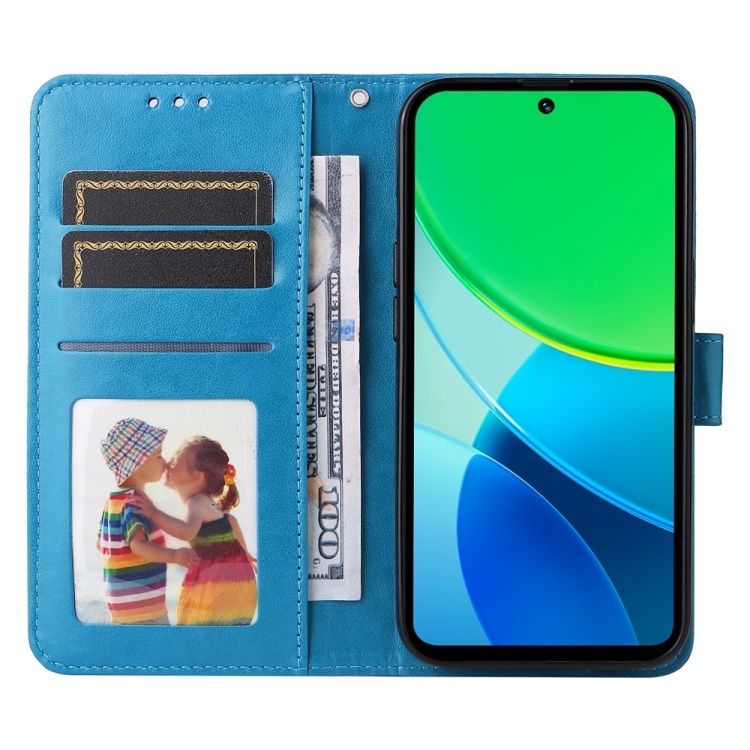 Peňaženkové puzdro Embossing Pattern Slnečnica modré – Vivo Y19s | Kryty na mobil Kryty na mobil | Peňaženkové puzdro Embossing Pattern Slnečnica modré – Vivo Y19s | Kryty na mobil