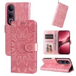 Kryty na mobil | Peňaženkové puzdro Embossing Pattern Slnečnica ružové – Vivo V50 Lite | Kryty na mobil
