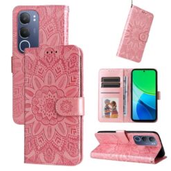 Peňaženkové puzdro Embossing Pattern Slnečnica ružové – Vivo Y19s | Kryty na mobil Kryty na mobil | Peňaženkové puzdro Embossing Pattern Slnečnica ružové – Vivo Y19s | Kryty na mobil