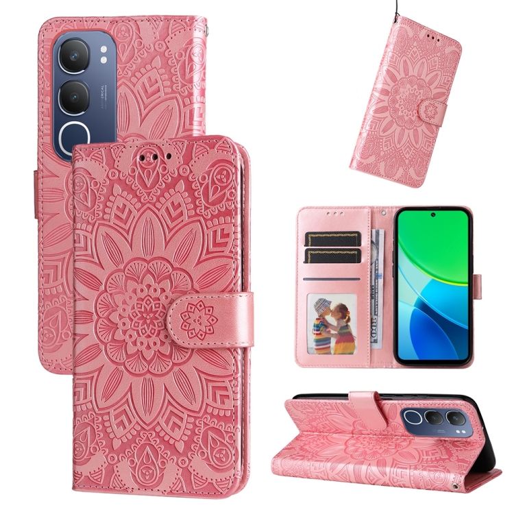 Peňaženkové puzdro Embossing Pattern Slnečnica ružové – Vivo Y19s | Kryty na mobil Kryty na mobil | Peňaženkové puzdro Embossing Pattern Slnečnica ružové – Vivo Y19s | Kryty na mobil