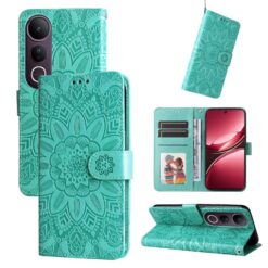 Peňaženkové puzdro Embossing Pattern Slnečnica zelené – Vivo V50 Lite | Kryty na mobil Kryty na mobil | Peňaženkové puzdro Embossing Pattern Slnečnica zelené – Vivo V50 Lite | Kryty na mobil