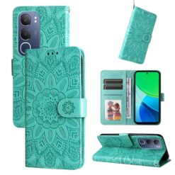 Kryty na mobil | Peňaženkové puzdro Embossing Pattern Slnečnica zelené – Vivo Y19s | Kryty na mobil