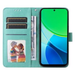 Kryty na mobil | Peňaženkové puzdro Embossing Pattern Slnečnica zelené – Vivo Y19s | Kryty na mobil