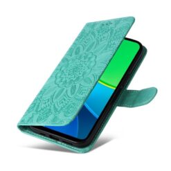 Kryty na mobil | Peňaženkové puzdro Embossing Pattern Slnečnica zelené – Vivo Y19s | Kryty na mobil