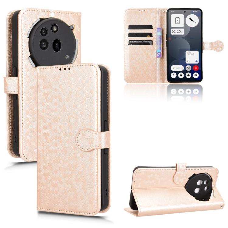 Peňaženkové puzdro Honeycomb Dot Texture Case zlaté – Nothing Phone (3a) Pro | Kryty na mobil Kryty na mobil | Peňaženkové puzdro Honeycomb Dot Texture Case zlaté – Nothing Phone (3a) Pro | Kryty na mobil