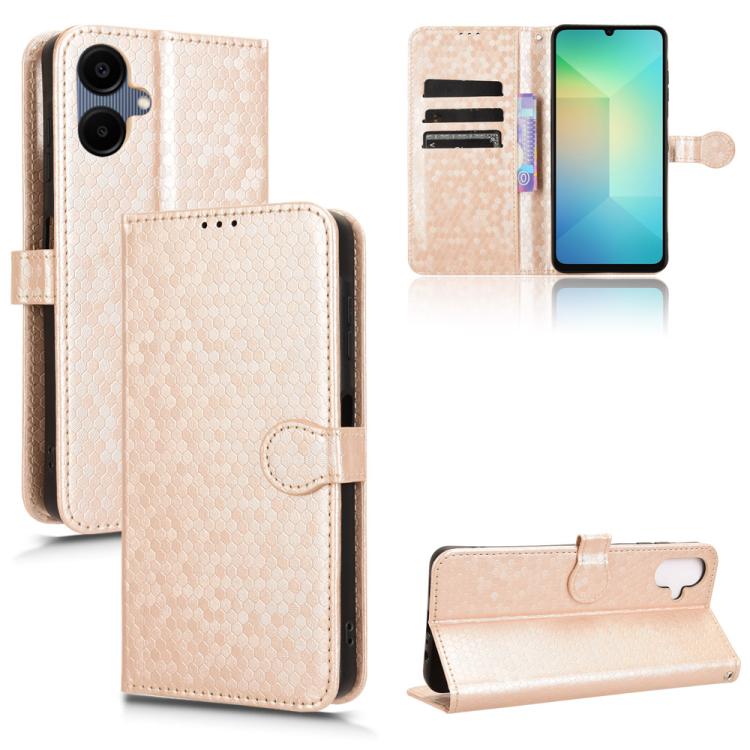 Peňaženkové puzdro Honeycomb Dot Texture Case zlaté – Samsung Galaxy A06 | Kryty na mobil Kryty na mobil | Peňaženkové puzdro Honeycomb Dot Texture Case zlaté – Samsung Galaxy A06 | Kryty na mobil