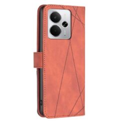 Knižkové puzdro Rhombus hnedé – Realme 14 5G | Kryty na mobil Kryty na mobil | Knižkové puzdro Rhombus hnedé – Realme 14 5G | Kryty na mobil