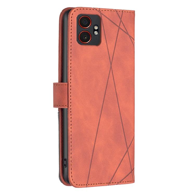 Knižkové puzdro Rhombus hnedé – Samsung Galaxy Xcover 7 Pro | Kryty na mobil Kryty na mobil | Knižkové puzdro Rhombus hnedé – Samsung Galaxy Xcover 7 Pro | Kryty na mobil