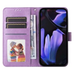 Kryty na mobil | Peňaženkové puzdro Embossing Pattern Slnečnica fialové – Google Pixel 9a | Kryty na mobil