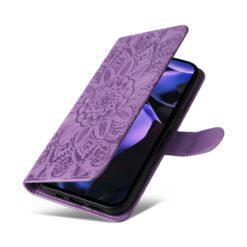 Kryty na mobil | Peňaženkové puzdro Embossing Pattern Slnečnica fialové – Google Pixel 9a | Kryty na mobil