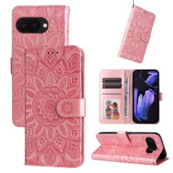 Kryty na mobil | Peňaženkové puzdro Embossing Pattern Slnečnica ružové – Google Pixel 9a | Kryty na mobil