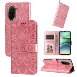 Kryty na mobil | Peňaženkové puzdro Embossing Pattern Slnečnica ružové – Xiaomi Redmi A5 | Kryty na mobil