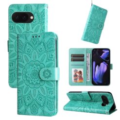 Kryty na mobil | Peňaženkové puzdro Embossing Pattern Slnečnica zelené – Google Pixel 9a | Kryty na mobil