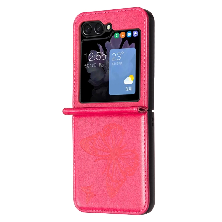Puzdro Embossing Pattern Motýľ tmavoružové – Samsung Galaxy Z Flip 5 | Kryty na mobil Kryty na mobil | Puzdro Embossing Pattern Motýľ tmavoružové – Samsung Galaxy Z Flip 5 | Kryty na mobil