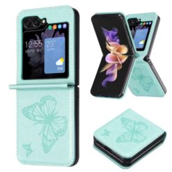 Kryty na mobil | Puzdro Embossing Pattern Motýľ zelené – Samsung Galaxy Z Flip 5 | Kryty na mobil
