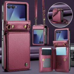 Kryty na mobil | Multifunkčné peňaženkové puzdro CaseMe Business case červené – Samsung Galaxy Z Flip 7 | Kryty na mobil
