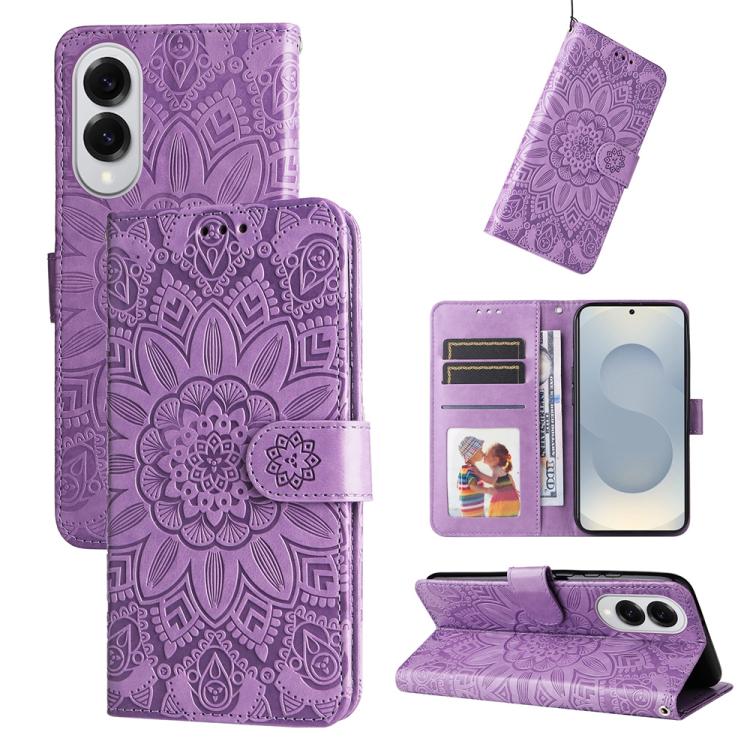 Peňaženkové puzdro Embossing Pattern Slnečnica fialové – Samsung Galaxy S25 Edge | Kryty na mobil Kryty na mobil | Peňaženkové puzdro Embossing Pattern Slnečnica fialové – Samsung Galaxy S25 Edge | Kryty na mobil