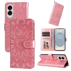 Kryty na mobil | Peňaženkové puzdro Embossing Pattern Slnečnica ružové – Samsung Galaxy S25 Edge | Kryty na mobil