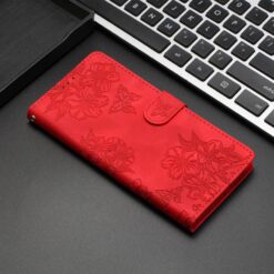Kryty na mobil | Peňaženkové puzdro Embossing Pattern Motýľ červené – Samsung Galaxy A17 5G | Kryty na mobil