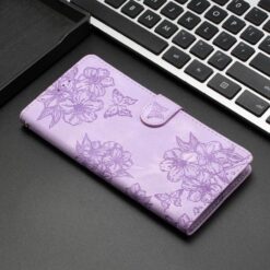 Peňaženkové puzdro Embossing Pattern Motýľ fialové – Samsung Galaxy A17 5G | Kryty na mobil Kryty na mobil | Peňaženkové puzdro Embossing Pattern Motýľ fialové – Samsung Galaxy A17 5G | Kryty na mobil