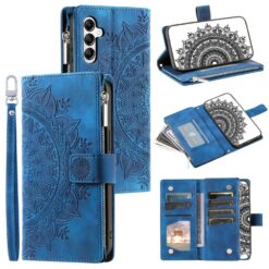 Peňaženkové puzdro Mandala zip case modré – Samsung Galaxy A17 5G | Kryty na mobil Kryty na mobil | Peňaženkové puzdro Mandala zip case modré – Samsung Galaxy A17 5G | Kryty na mobil