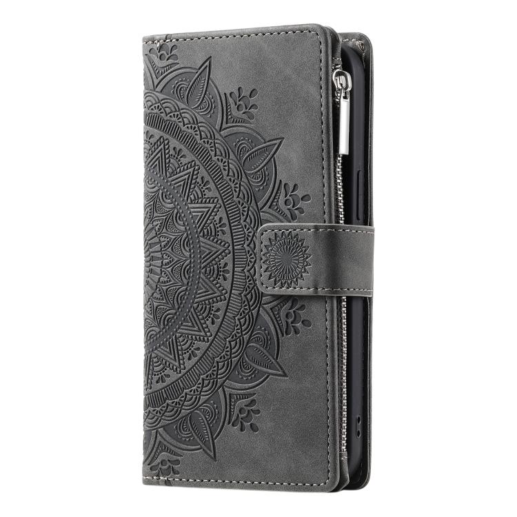 Peňaženkové puzdro Mandala zip case sivé – Samsung Galaxy A17 5G | Kryty na mobil Kryty na mobil | Peňaženkové puzdro Mandala zip case sivé – Samsung Galaxy A17 5G | Kryty na mobil