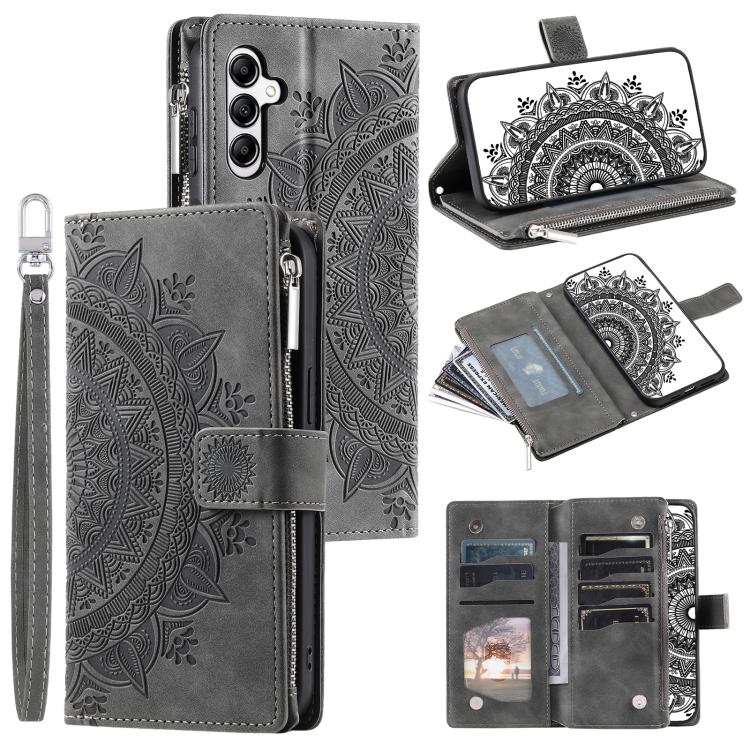 Peňaženkové puzdro Mandala zip case sivé – Samsung Galaxy A17 5G | Kryty na mobil Kryty na mobil | Peňaženkové puzdro Mandala zip case sivé – Samsung Galaxy A17 5G | Kryty na mobil