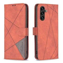 Knižkové puzdro Rhombus hnedé – Samsung Galaxy S25 FE | Kryty na mobil Kryty na mobil | Knižkové puzdro Rhombus hnedé – Samsung Galaxy S25 FE | Kryty na mobil