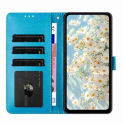 Peňaženkové puzdro Embossing Pattern Kvety modré – Xiaomi Redmi 15 4G/5G | Kryty na mobil Kryty na mobil | Peňaženkové puzdro Embossing Pattern Kvety modré – Xiaomi Redmi 15 4G/5G | Kryty na mobil