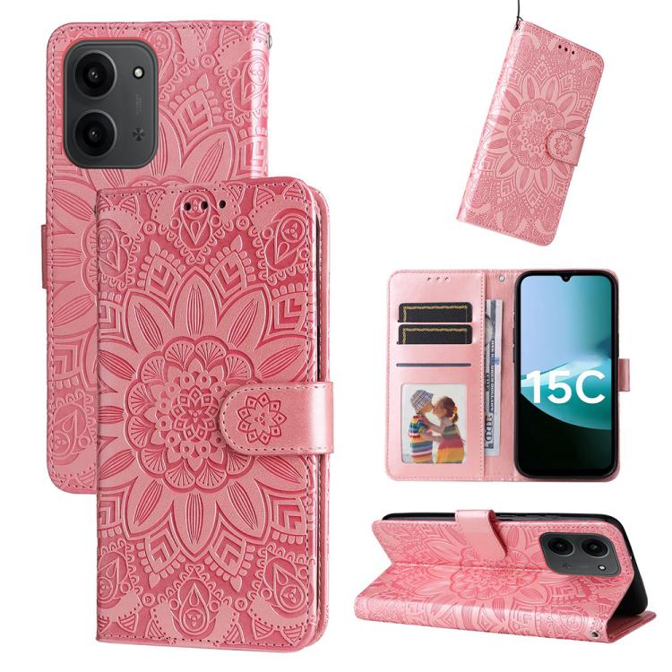 Peňaženkové puzdro Embossing Pattern Slnečnica ružové – Xiaomi Redmi 15C | Kryty na mobil Kryty na mobil | Peňaženkové puzdro Embossing Pattern Slnečnica ružové – Xiaomi Redmi 15C | Kryty na mobil