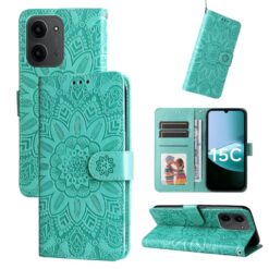 Peňaženkové puzdro Embossing Pattern Slnečnica zelené – Xiaomi Redmi 15C | Kryty na mobil Kryty na mobil | Peňaženkové puzdro Embossing Pattern Slnečnica zelené – Xiaomi Redmi 15C | Kryty na mobil