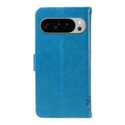 Kryty na mobil | Peňaženkové puzdro Embossing Pattern Strom a mačka modré – Google Pixel 10 Pro XL | Kryty na mobil
