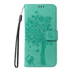 Peňaženkové puzdro Embossing Pattern Strom a mačka zelené – Google Pixel 10 Pro XL