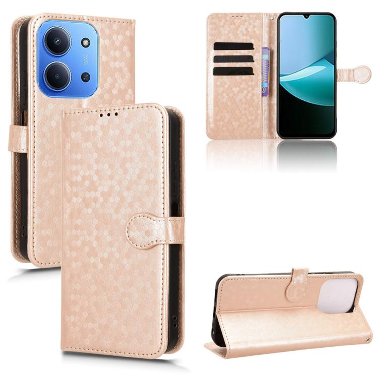 Peňaženkové puzdro Honeycomb Dot Texture Case zlaté – Xiaomi Redmi 15C | Kryty na mobil Kryty na mobil | Peňaženkové puzdro Honeycomb Dot Texture Case zlaté – Xiaomi Redmi 15C | Kryty na mobil