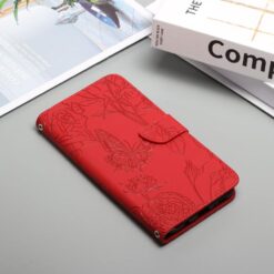 Kryty na mobil | Peňaženkové puzdro Embossing Pattern Motýľ a ruže červené – T Phone 3 | Kryty na mobil