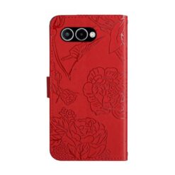 Kryty na mobil | Peňaženkové puzdro Embossing Pattern Motýľ a ruže červené – T Phone 3 | Kryty na mobil